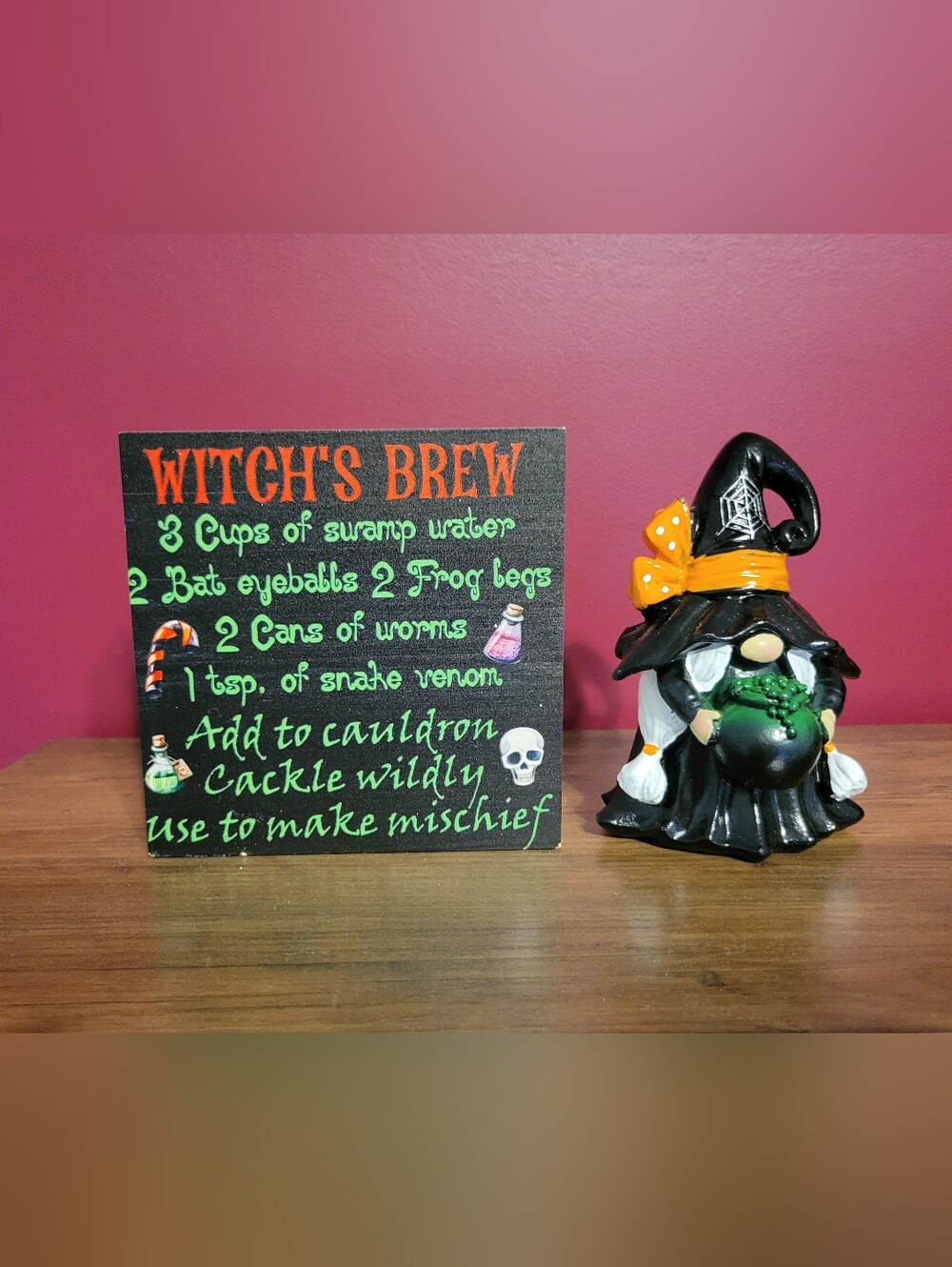 Halloween Witch's Brew Sign and Gnome Set